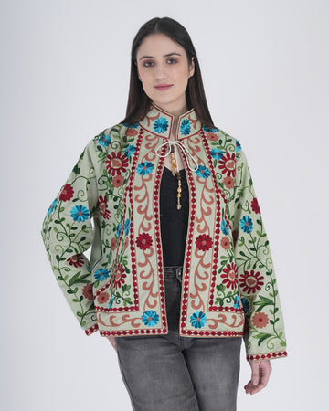 Women’s Floral Embroidered Statement Jacket (Green)