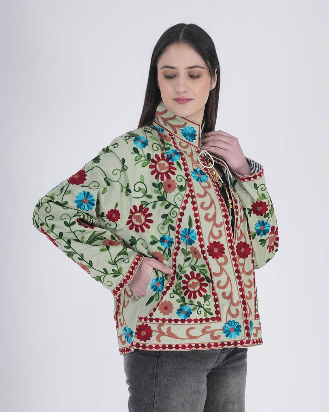 Women’s Floral Embroidered Statement Jacket (Green)
