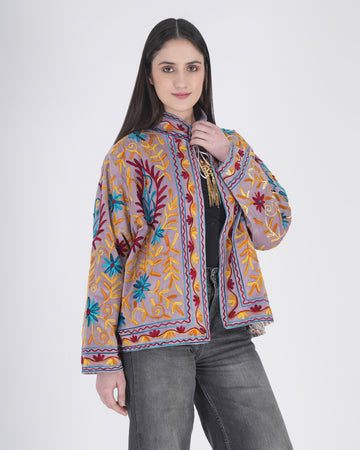 Women’s yellow Floral Embroidered Statement Jacket