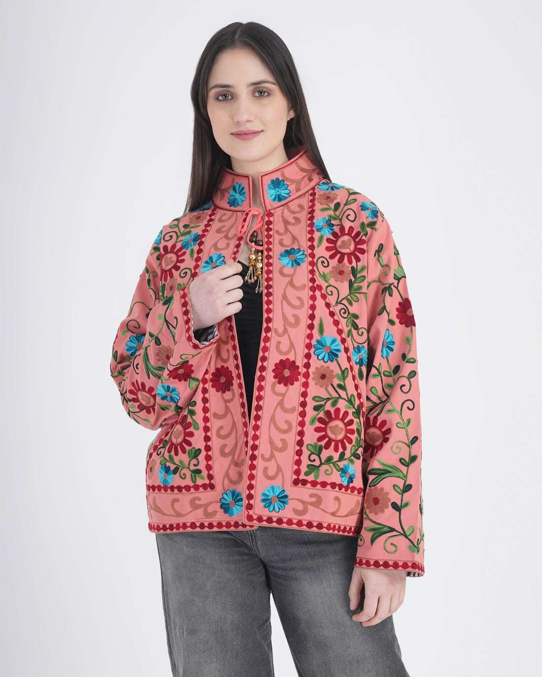 Women’s Pink Floral Embroidered Statement Jacket