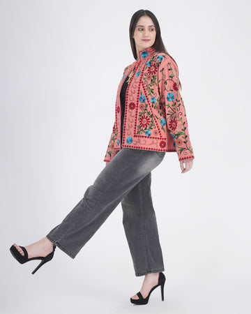 Women’s Pink Floral Embroidered Statement Jacket