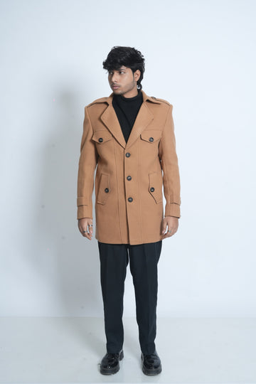 Modern Long Coat for Men's (Brown)