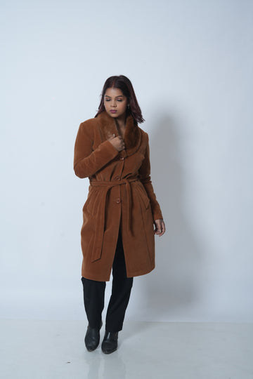 Classic Women’s Long Winter Coat (Brown)