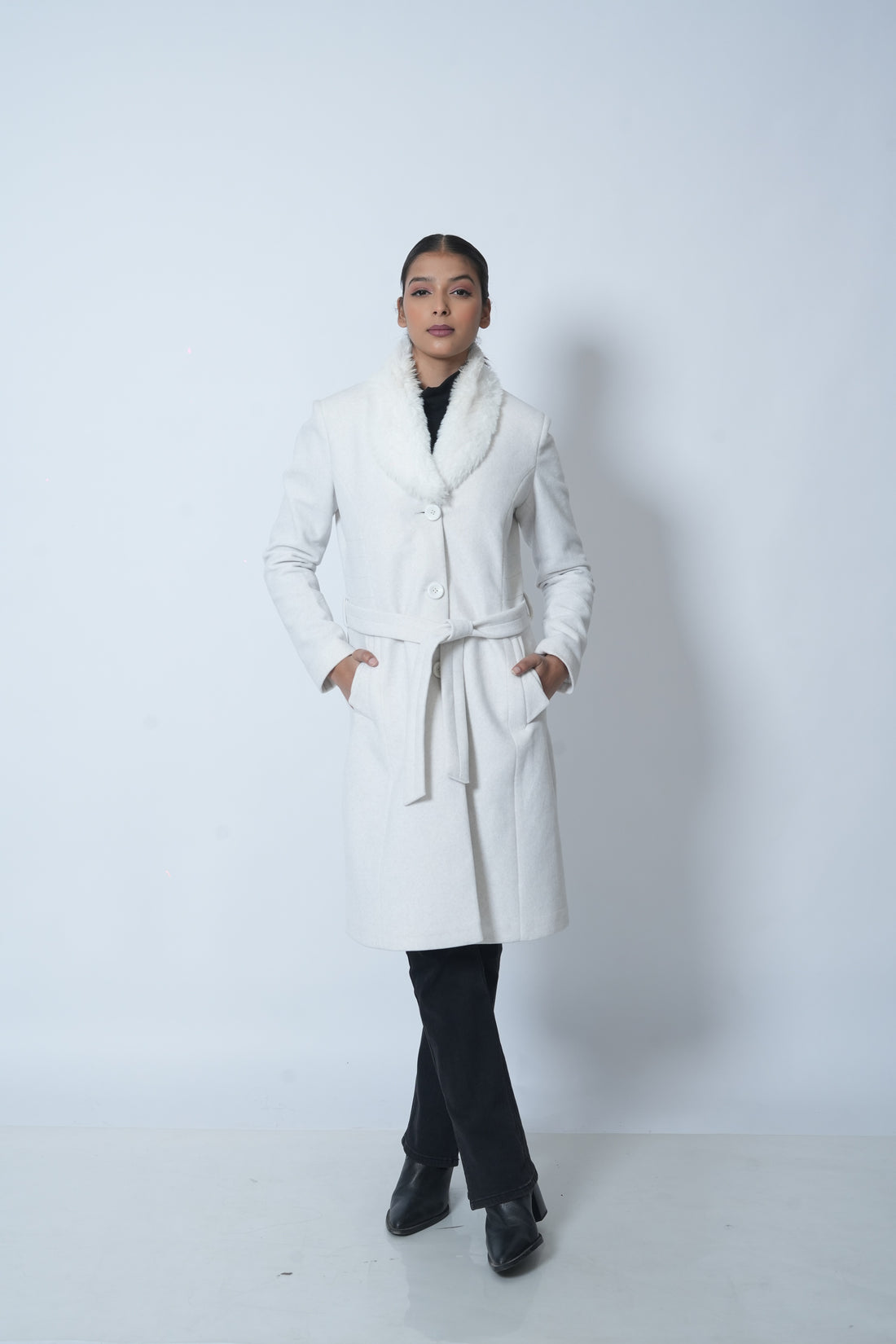 Classic Women’s Long Winter Coat (White)