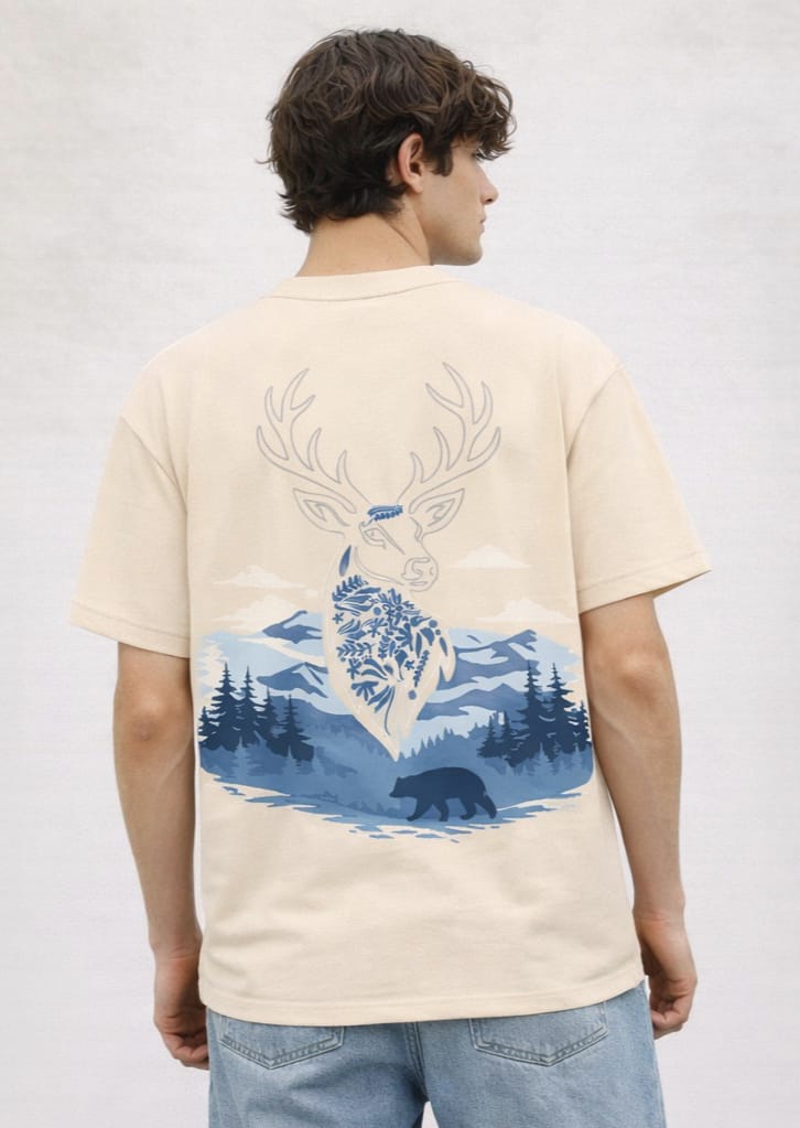 Classic Beige Oversized T-Shirt – Minimal Logo Relaxed Fit